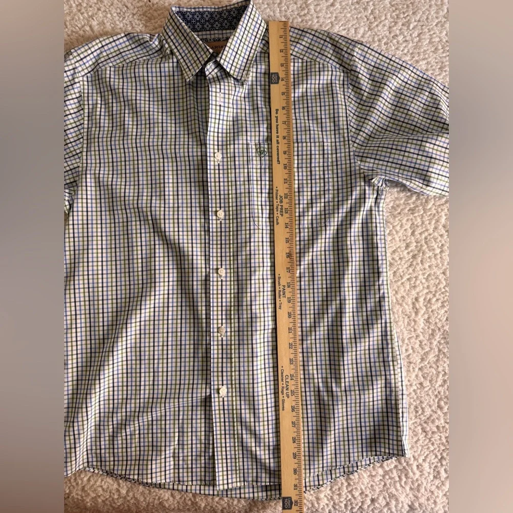 Ariat Men's Casual Blue‎ & Green Plaid Wrinkle Free size Medium Shirt Western